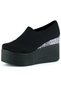 Lumi Black Stretch Round Toe Stone Detailed Hidden Wedge Heeled Casual Shoes - 4