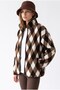 4981 Women's Diamond Patterned Brown Pocket Soft Textured Fleece Sweatshirt - 4