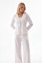 Women's Ecru 100% Cotton Muslin Fabric, 3-Piece Pajama Set, Pocket Detail - 2
