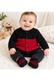 Hand Knitted 0-6 Months Black-Red Baby Cardigan and Booties - 2