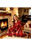 Women's Red Plaid Checkered Teddy Bear Patterned Long Sleeve Shirt Collar Soft Textured Buttoned Pajama Set - 4