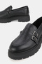 Women's Black Genuine Natural Leather 36-41 Size Buckle Loafer Shoes - 3