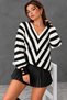 Women's Striped V-Neck Button Detailed Knitwear Sweater