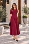 Women's Burgundy Long Dress Half Sleeve Crew Neck - 2