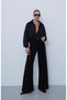 Women's Black Button Detailed Wide Leg Trousers