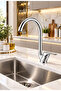 Premium Chrome Kitchen Faucet – Chrome Detail – Swivel Spout – Drip-Free Ceramic Internal Mechanism