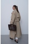 Women's Camel Belted Detailed Long Trench Coat - 5