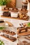 3-Piece Borosilicate Glass Storage Container Set with Acacia Wood Lid and Stand, Square Arch, 34X11.5 cm - 3