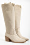 Beige Tem Cream Matte Suede Western Cowboy Boots - 2