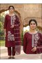 Maroon Roman Silk Floral Embroidered Kurta Set - VVB9553 | Maroon-Size:2XL-44-Inches