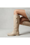 Zanna Women's Minimal Flat Sole Buckle Boots Beige-Leather - 3