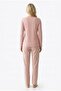 Women's dusty pink 100% cotton jersey pajama set, long sleeve button-down collar, women's pajama set with pockets. - 2