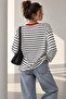 23 Printed Striped Oversize Modal Long Sleeve Blouse - White Fw3424 - 3