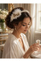 Bride Pearl Crown and Bracelet Set Gold Detailed Bridal Bachelorette Party Accessory - 5