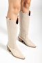 Beige Tem Cream Matte Suede Western Cowboy Boots - 5