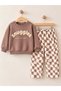 Baby Boy Embroidered Sweatshirt Checkered Patterned Pants Set - 2