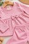 Girl baby bow flower patterned long sleeve ribbed top and bottom 2-piece set 3-6-9 months - 4