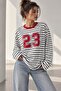 23 Printed Striped Oversize Modal Long Sleeve Blouse - White Fw3424 - 2