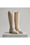 Zanna Women's Minimal Flat Sole Buckle Boots Beige-Leather - 5