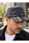 Genuine Leather Castro Model Hat with Earflaps and Fur Inside - 2