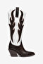 Brown White Matte Leather Embroidered Western Cowboy Boots - 2
