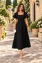 Women's Flounce Sleeves Square Neck Midi Length Dress Wedding Engagement Promise Graduation - 5