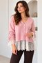 Wool Blended Soft Knitted Cardigan with Buttons, with Ruffled Sleeves and Lace Details - 2
