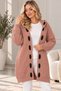 Women's Hooded Long Sleeve Open Front Argyle Patterned Stripe Detailed Stylish Relaxed Fit Casual Cinnamon Knitwear Cardigan