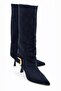 Emay Women's Suede Navy Blue Gold Buckle Bellows Pointed Toe Thin Heeled Below the Knee Slouchy Boots