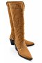 Statice Women's Suede Tan Embossed Embroidered Pointed Toe Thick Heeled Below the Knee Cowboy Boots - 2