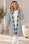 Women's Hooded Long Sleeve Open Front Diamond Patterned Stripe Detailed Stylish Relaxed Fit Casual Gray Knitwear Cardigan - 2