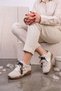 Novor Imported Special Series Double Lace Beaded Detail Women's Sneakers Beige