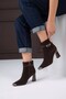 Novar Original Kri̇stebell Imported Special Series Velvet Women's Boots with Metal Front Detail Brown - 3
