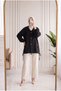 Nurbanu Collar and Sleeve Drawstring Pocket Jacket-Nl1097 Black