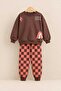 Boy's Back Printed Checkerboard Patterned Tracksuit Set - 3