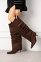 Marco Women's XL Wide Suede Look Drawstring Pointed Toe Short Heeled Boots - 4