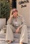 Lia Women's Spliced Stone Pattern Shirt-Jacket & Loose Trousers Tencel Bottom Top Two-Piece Set - 2