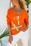 Italian Orange V-Neck Soft Textured Foil Printed Casual Sweater 65 50