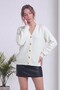 Women's Buttoned V-Neck Long Sleeve Soft Textured Knitwear Cardigan White, Black - 5
