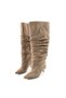 Marco Women's XL Wide Suede Look Drawstring Pointed Toe Short Heeled Boots - 6