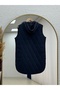 Leylanur Hooded Diamond Pattern Long Vest-En2220 Navy Blue - 6