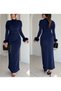 Feather Detailed Draped Shawl Collar Maxi Dress - 3