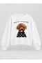 Girl's Crew Neck Sweatshirt with Dog Print and Text Detail - 6