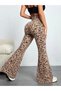 Women's high-waisted flared patterned ribbed knit pants - 3