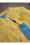 Girl's Yellow Checkered Banana Embroidered Buttoned Quilted Jacket - 3