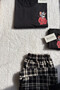 Women's Single Black Plaid Kitten & Mouse Pajama and Underwear Set (Women's Version of Couple's Pajamas) - 3