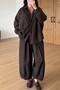 Black and Camel Color Shirt and Pleated Pants Set Per51484