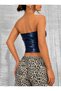 Strapless Bustier with Light Gathering at the Sides in Faux Leather - 4