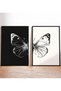 Natural Wood Framed Set of 2 Black and White Butterfly Wall Decor Painting Set for Living Room Living Bedroom