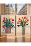 Natural Wood Framed Set of 2 Colorful Tulip Paintings Wall Decor for Living Room Living Bedroom Kitchen